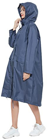 Freesmily Manteau de pluie long élégant pour femme avec veste de pluie imperméable à capuche, Bleu profond, XL