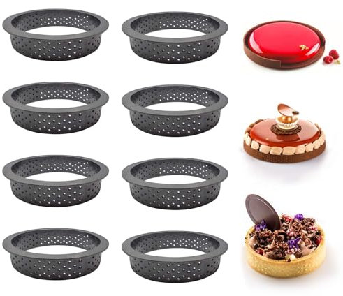 8 Piezas Circular Torre Inferior Pastel de Pastel, Anillo de Tarta Porosa,Tarta de Anillo de Círculo de Mousse de Forma Redonda,Se usa para Hacer Mousse(Negro)