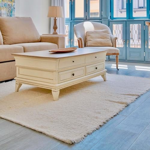 Jarapa Home Made with love Alfombra Blanco/Cruda Grande decoración de salón, Alfombra Dormitorio. Hecha a Mano con algodón, Pelo Corto, Suave y Lavable en Lavadora (120x160 cm)