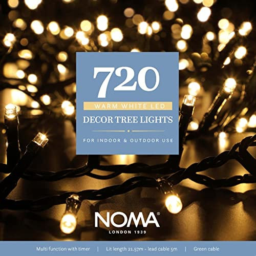 Noma 720 LED Decor Christmas Tree Lights : 3cm Spacing : Green Cable : Plug-in with Timer : Warm White