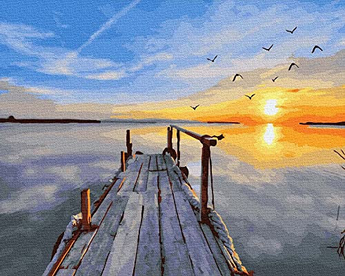 Artnapi Malen nach Zahlen Erwachsene mit Rahmen | DIY Handgemalt | Sonnenuntergang an Lagune | Kit für Anfänger und Erwachsene | Set inklusive Acrylfarben & Pinsel | 40x50cm Leinwand | Geschenke