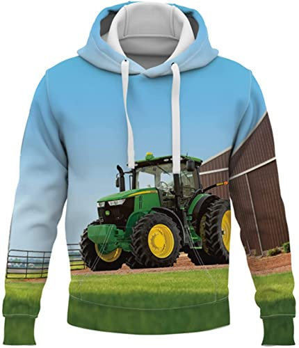 Amacigana 3D Traktor Hoodie für Jungen (140) – Kapuzenpullover mit Kängurutasche, Langarm Sweat-Jacke, Trendiger Print-Pulli für Kinder