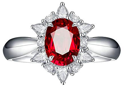 Gualiy 18Karat Gold Ring, Verlobungsring Weißgold 750 Blumen Ring mit Rubin und Diamant 1.63 Carat Hochzeit Ringe Damen Größe 58 (18.5)