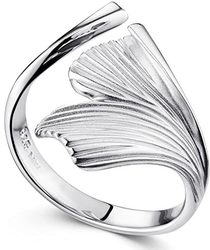 Materia Silber Ringe 925 Frauen verstellbar Ginkgo Blatt rhodiniert SR-27-Large