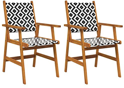 Gartenstühle, 2er Set aus massivem Akazienholz mit Poly-Rattan-Geflecht, ergonomische Rückenlehne und bequeme Sitzfläche, wetterbeständige Terrassenstühle für Garten, Terrasse oder Balkon