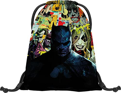 Baagl Turnbeutel für Jungs und Mädchen - Sportbeutel für Junge, Kinder, Teenager - Schule und Sport Schuhbeutel, Sportsack mit Reflektiven Elementen (Batman Comics)