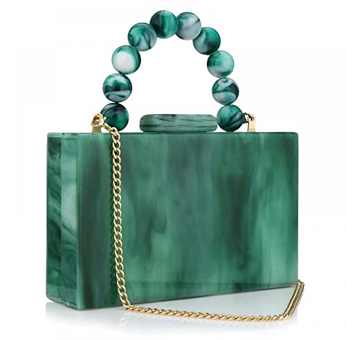 jessie Acryl Geldbörsen Abend Clutch Bag Marmorierung Handtaschen für Frauen Crossbody Tasche mit Perlenkette Formale Hochzeit Prom Party, Grün, Einheitsgröße