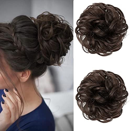 JJstar 2 Stück Haarteil Mit Gummiband, Dutt Haarteil Gelockt Haargummi Mit Haaren Hochsteckfrisuren Haarverlängerung Messy Bun Haarteile für Damen Mädchen Pferdeschwanz