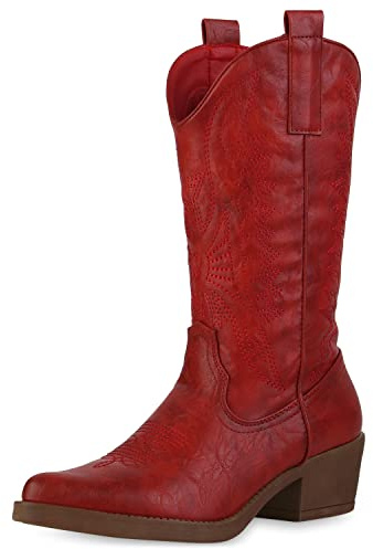 VAN HILL Damen Cowboystiefel mit Trichterabsatz Stickereien