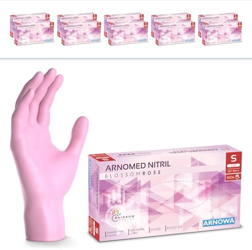 1000 Stück (10x100) ARNOMED Einweghandschuhe Rosa, Einmalhandschuhe S, Nitril Handschuhe Einweg, Nitrilhandschuhe puderfrei, Gummihandschuhe Einweg, Schutzhandschuhe, Handschuhe Nitril in XS, S, M, L