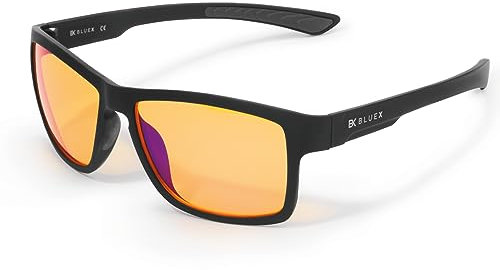 BlueX X90 EVO • Gaming Brille TR90 Super Leicht - Blaulichtfilter Computerbildschirm-Brille - Anti-Blaulicht-Bildschirm für Gamer PCs und Büro (Herren - Damen)