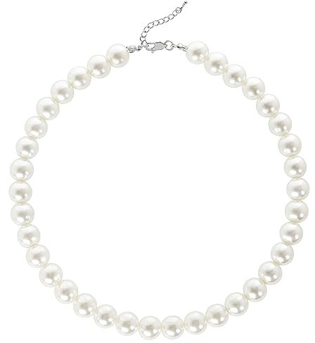Duriya Perlenkette Damen Weiße Perlen Halskette für Frauen und Mädchen verstellbare Perlenimitaten Runde mit 6–12 mm Pearl Necklace Schmuck Geschenk 12mm Standardverpackung