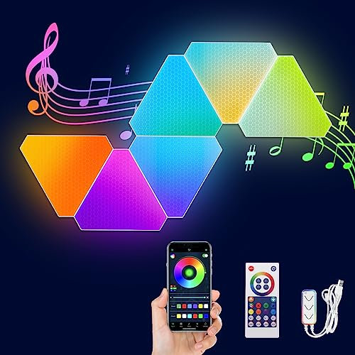 Vvciic Triangle LED Light Panels Wandleuchte Innen, 6 LED Panels Dimmbar WiFi Smart RGBIC Lichtpanels Wandleuchte Innen DIY-Design Bluetooth Musik Sync für Gaming Deko