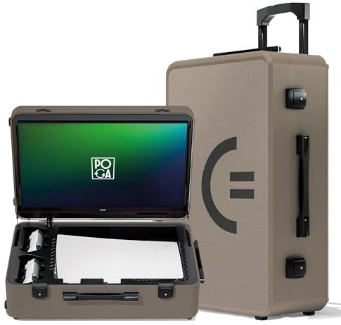 POGA Lux Desert Taupe - Gamingkoffer (kompatibel mit Playstation 5), Reisekoffer inkl. 24‘‘ AOC Gaming Monitor und Trolley - Desert Taupe