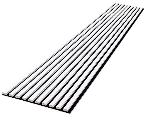 Wohnartig | Wandverkleidung | Lamellenverkleidung | Akustikpaneel | Wandpaneele auf filz | Akustikfilz | Lamellenwand | Lamellen dekor | Weiß | 270cm Hoch | 45cm Breit |
