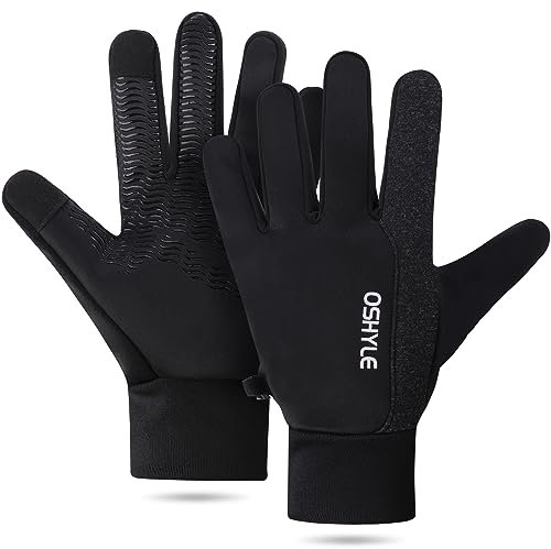 OSHYLE Winterhandschuhe,Anti Rutsch Silikon Gel Touchscreen Winddichte Laufhandschuhe,Thermische weiche warme Futter Fahrradhandschuhe für Männer & Frauen (Weiß, L)