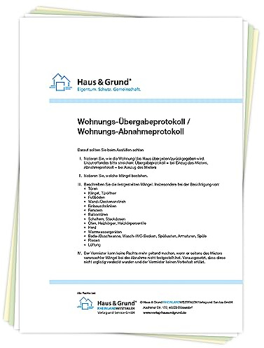 Haus & Grund Wohnungsübergabe-/ Wohnungsabnahmeprotokoll