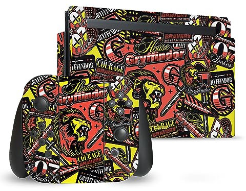 Head Case Designs Officially Licensed Harry Potter Gryffindor Pattern Graphics Vinyl Sticker Gaming Skin Decal Cover Compatible With Nintendo Switch Console & Dock & Joy-Con Controller Bundle