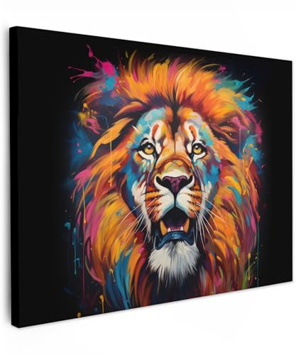 MuchoWow© Impression sur Toile Peinture 70x50 cm Tableau Mural Decoration Salon Reproductions de Tableaux Murale Moderne Lion - Graffiti - Animaux - Noirs