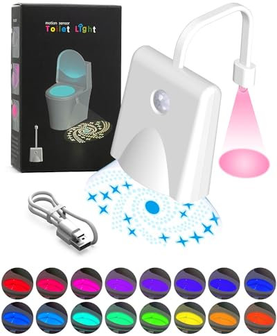 Rantizon Toilet Light Inside Toilet,2024Upgraded USB Rechargeable Motion Activated Toilet Seat Light Sensor LED Bathroom Sensor Light, 16 Colors Waterproof Cool Gadgets for Men