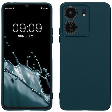 kwmobile Carcasa Compatible con Xiaomi Poco C65 / Redmi 13C Funda - Bordes elevados anticaídas - Case de TPU y Silicona con Interior de Microfibra - petróleo Mate
