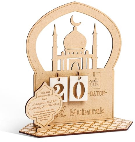 WINAROI Ramadan Kalender aus Holz, Eid Mubarak Kalender, DIY Ramadan Countdown Kalender Holz Ornament Gebet Ramadan Mubarak Deko Ramadan Dekorationen Party Dekor Handwerk Ornament