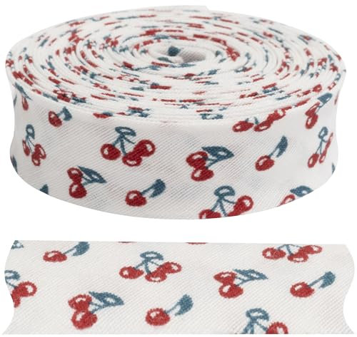 AERZETIX - C71509 - Dekoratives Schrägband 4,5 m x 20 mm mit Kirschen-Motiven - Farbe grün rot weiß - kurzwaren bortenstoff konfektion hobbykleidung nähen