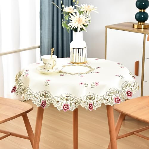 Wolkemer Jacquard-Tischdecke, klein, rund, Vintage-Blumenstickerei, Spitze, Beige, Tischdecke für Nachttisch, Nachttisch, Tischdekoration, 84 cm