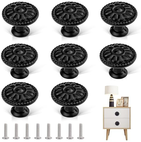 YSDMY Black Vintage Cabinet Knobs 8 Pcs, 30mm Retro Bronze Drawer Pull Knobs, Pull Handle for Cupboard Wardrobe Furniture Hardware
