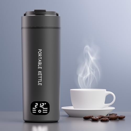 HOWDIANQY Dual Voltage Portable Electric Kettle Travel Hot Water for Tea,Coffee, 6 Temperature Controls and LCD Display, 316 Stainless Steel and Large Capacity 450ml, Auto Shut Off&Boil Dry Protection