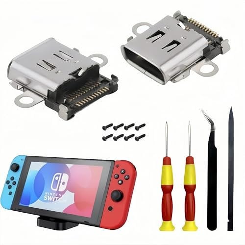 2-Pack Charging Port Replacement for Nintendo Switch Lite USB Type C NS Lite Charging Port Charger Socket Connector Replacement Repair Toolkits Accessories NS Lite HDH-001