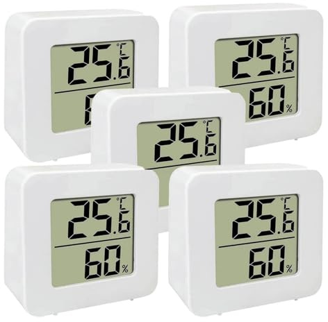 5 Stück Digitales Thermo-Hygrometer Innen, LCD Thermometer Hygrometer mit Hhen Genauigkeit, Temperatur und Luftfeuchtigkeitsmesser für Gewächshaus Wohnzimmer Büro Schlafzimmer Babyraum Zuhause Auto