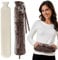 LKH Long Hot Water Bottle with Cover - 2L Extra Long Hot Water Bottle with Faux Fur Washable Cover, Pom Poms - 72CM HotWater Bottle for All Kinds of Pain Relief - Gifts for Women