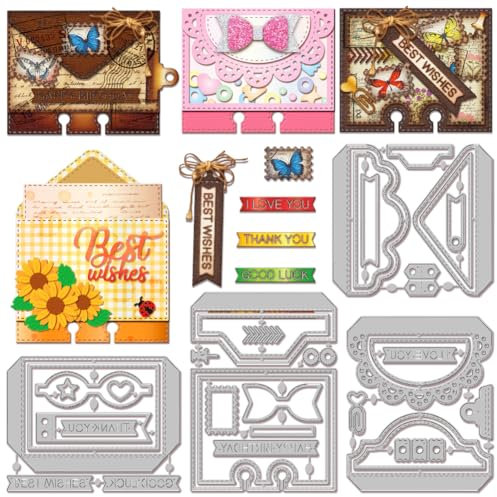 GLOBLELAND Stanzformen Mit Umschlag Schnittstellenrahmen Zum Kartenmachen Schleife Metallstanzungen Stanzvorlagen Für Scrapbooking Journale Prägungen Papierbasteldekor