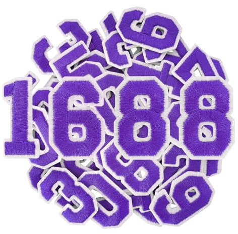 GYGYL 40 Pieces Iron on Numbers Patches, Purple Number Patches, Numbers 0-9 Applique for Clothes, Dress, Hat, Socks, Jeans, DIY Accessories (Purple)