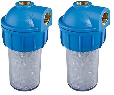 UNGROL Filtro Antical Calentadores. Incluye carcasa de filtro y carga de piedras de polifosfatos. Evita incrustaciones de cal en calderas y calentadores. Paquete de 2