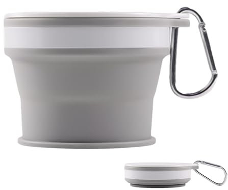 Taza de silicona portátil ecológica | Taza plegable reutilizable para acampar y senderismo | Vaso expandible a prueba de fugas para aventuras al aire libre, 3.5 x 3.5 x 2.5 pulgadas, gris, verde