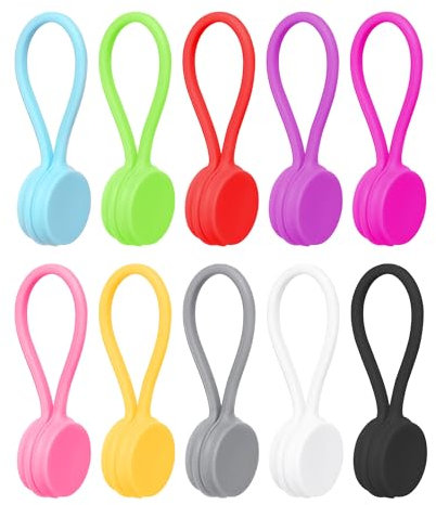 Qiuyan 10 PCS Reusable Magnetic Cable Ties Magnetic Cable Ties Silicone Cable Straps Wire Organizer for Earphone Phone Charger Audio Cable 10 Colors Silicone Cable Clips for Office, School, Home