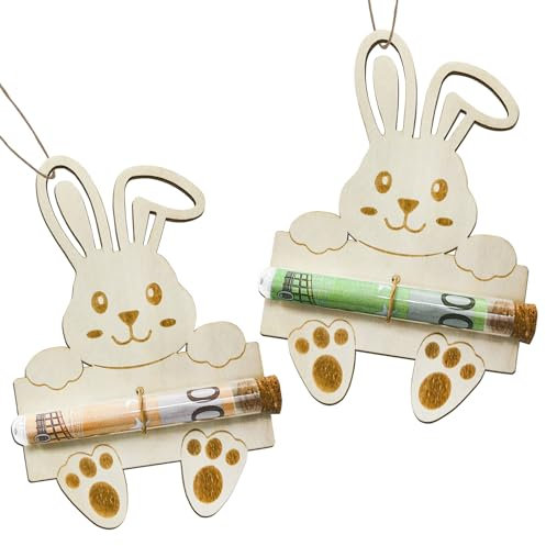 2 Stück Osterhasen Geldgeschenk Ostern, Holz Osterfest Anhänger Geschenkanhänger Osterdekoration Ostern Geldgeschenk, Ostern Geschenk