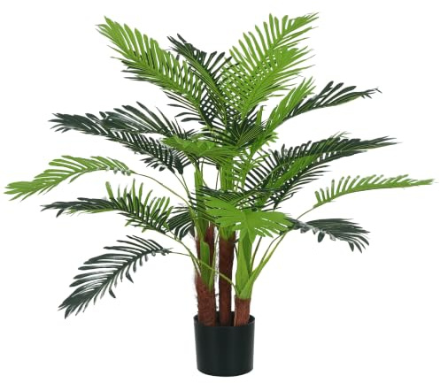 HOMCOM Künstliche Palme 100cm Kunstpalme mit 27 Palmenwedel Groß im Topf | Kunstpflanze, Kunstpflanzen, Künstliche Pflanzen Wie Echt, Zimmerpflanze, Wohnzimmer, Büro, Balkon, Dekoration