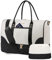 LOVEVOOK Reisetasche Damen Weekender Bag mit Schuhfach & Nassfach, 2-teiliges Set Travel Duffle Sporttasche Groß, Handgepäck Tasche für Flugzeug Reisen Gym Yoga, Schwarz & Beige, L