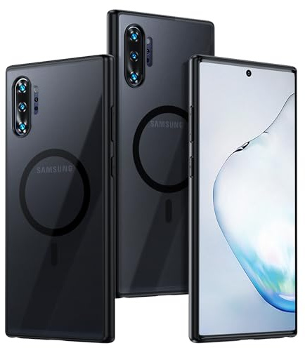 Magnetische Hülle für Samsung Galaxy Note 10 Plus, [Kompatibel mit MagSafe] [Anti-Fingerabdruck] Durchscheinende Matte Backcover, Stoßfeste Schutzhülle für Galaxy Note 10 Plus, Mattschwarz