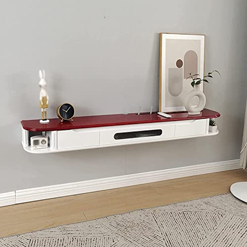 ZFGOJNBH Mueble de TV Flotante de Pino con cajones para Montaje en Pared, Apto para proyectores, decodificadores de TV por Cable y Consolas de Videojuegos. Color marrón Rojizo, 120 cm.