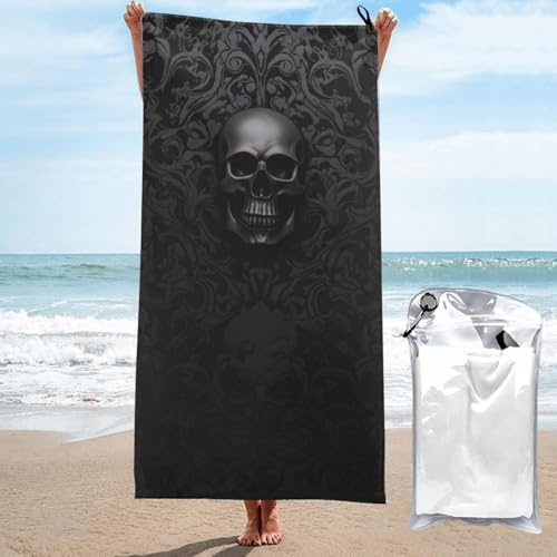 XKBFKLKMC Weiches Strandtuch, Gothic-Tapete, Totenkopf-Tapete, extra groß, 160 x 80 cm, Mikrofaser-Strandtücher, schnell trocknend, super saugfähig, sandfrei, leicht, perfekt für Reisen, Schwimmen