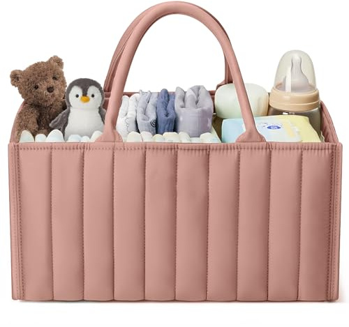 HAGOT Baby Windel Caddy Organizer, Wickeltisch Organizer, mit Fächern, für Feuchttücher und Babysachen, Rosa