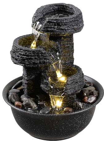 Rock Style Tabletop Fountain with LED Light – Indoor Waterfall Feature for Home or Office Décor, Relaxing Zen Desktop Water Fountain