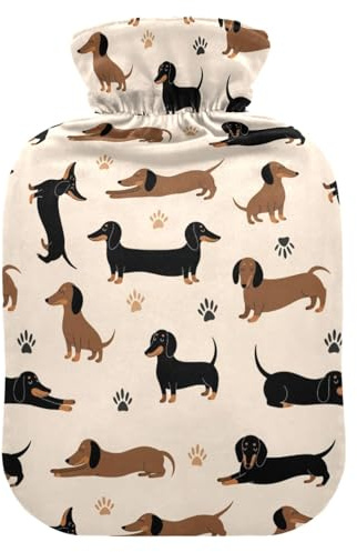 Dogs Dachshund Beige Hot Water Bottle with Cover for Pain Relief Hot Water Bed Warmer for Neck, 2L