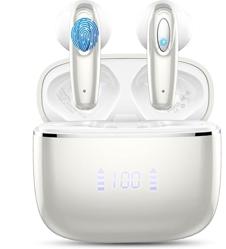 Auriculares Inalámbricos Bluetooth, Auriculares Bluetooth 5.3 HiFi Estéreo, 40H Cascos Inalambricos Bluetooth con ENC Reducción de Ruido, Pantalla LED, USB-C, Control Táctil, IP7 Impermeable Audifonos