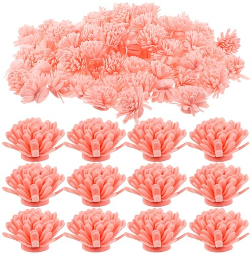 BESPORTBLE 100pcs 5cm Artificial Chrysanthemum Passive Essential Oil Diffusers with Rattan Sticks, Pink Foam Flowers for Home and Office Fragrance