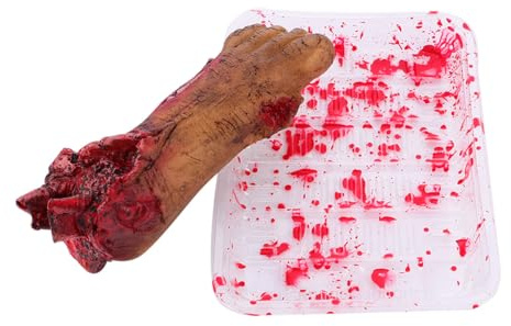 Uonlytech Décoration Halloween Pied Sanglant Rouge en Vinyle et Polypropylène, Farce Léger et Moelleux Rempli Coton PP, Accessoire Horrible pour Fêtes et Blagues, Décoration Parties du